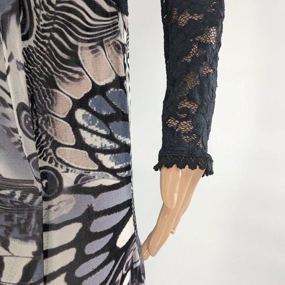 Vintage 90s y2k Lace Top Feather Collar Whimsigoth Black Stretch Clueless M - Picture 7 of 11